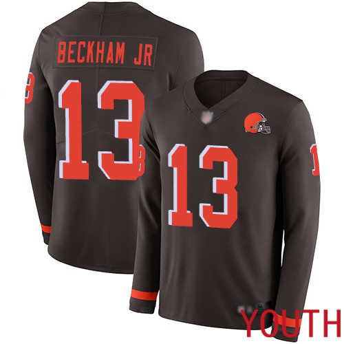 Cleveland Browns Odell Beckham Jr Youth Brown Limited Jersey #13 NFL Football Therma Long Sleeve->youth nfl jersey->Youth Jersey